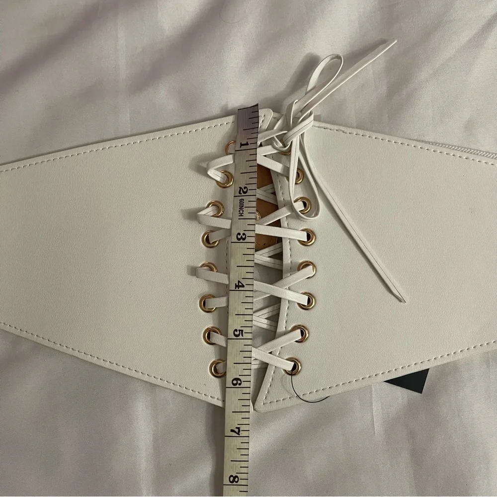 Plus size white PU leather lace up elastic waistband corset belt - Picture 9 of 10
